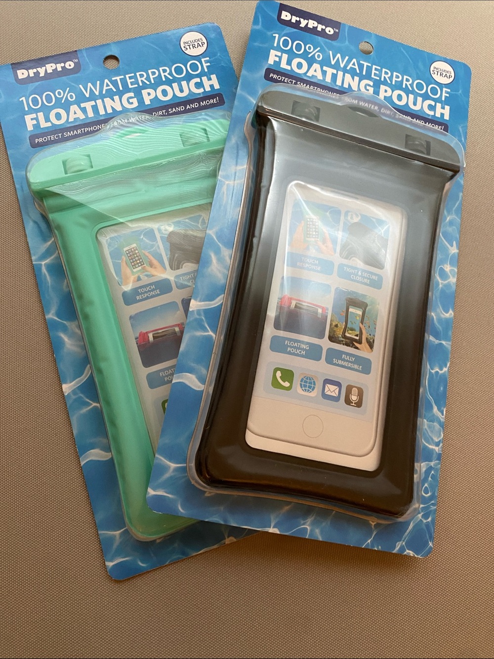 2 Waterproof Floating Phone Pouch - Black & Mint